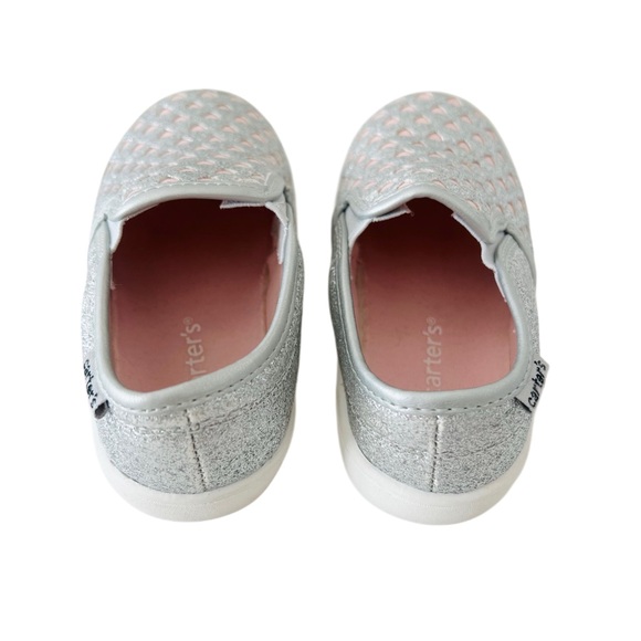 Carter's Silver Glitter and Light Pink Heart Slip-On Sneakers | Toddler Girl 7 - Picture 5 of 7